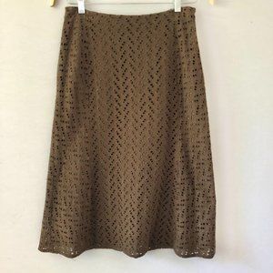 J. Crew Brown Cotton Eyelet Midi Skirt